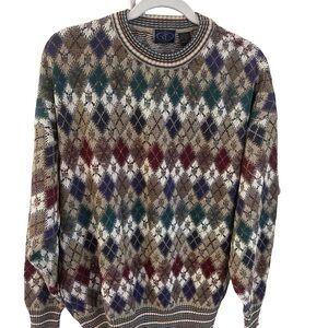 Vintage Acrylic Multicolor Diamond Shaped Cotton Sweater - Sz L